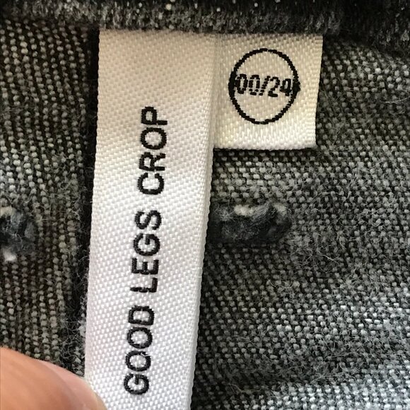 Good American Good Legs Jeans Women size 00/24 Black Frayed Hem Straight Leg - Picture 4 of 12